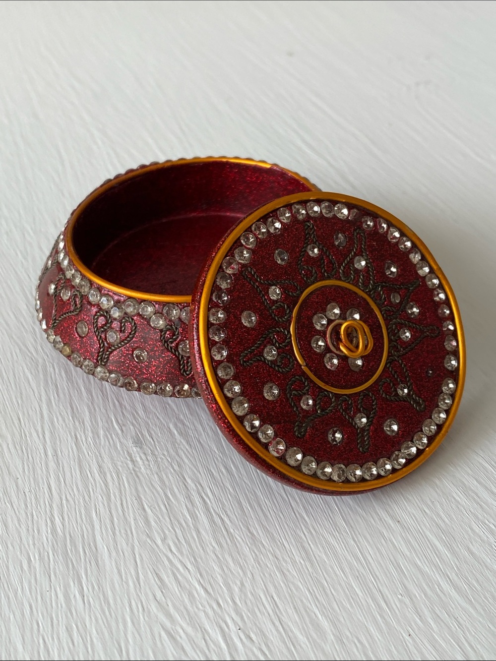 Red Trinket Jewelry Box with Rhinestones & Glitter